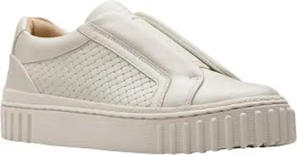 Clarks Mayhill Bay Slip On Sneakers Cream Leather Woven Women's Size 9